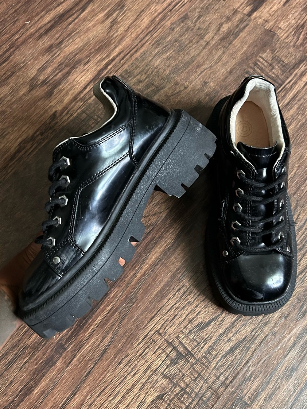 Urban Outfitters Black Patent Platform Lug Sneakers